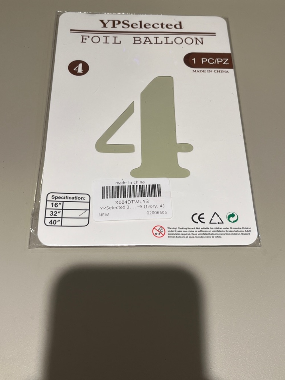 YPSelected Foil Balloon Number 4 - Ivory
